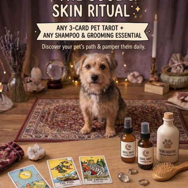 The Soul & Skin Ritual- Any 3-Card Tarot + Any Shampoo & Grooming Essential